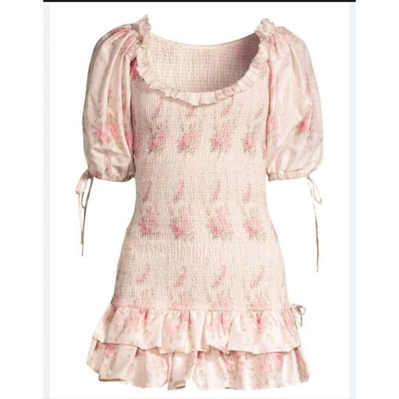 strangers & friends Dresses & Skirts - Strangers & Lovers Women's Smocked Bodice Puff Sleeve Drop Waist Mini Dress Sz M